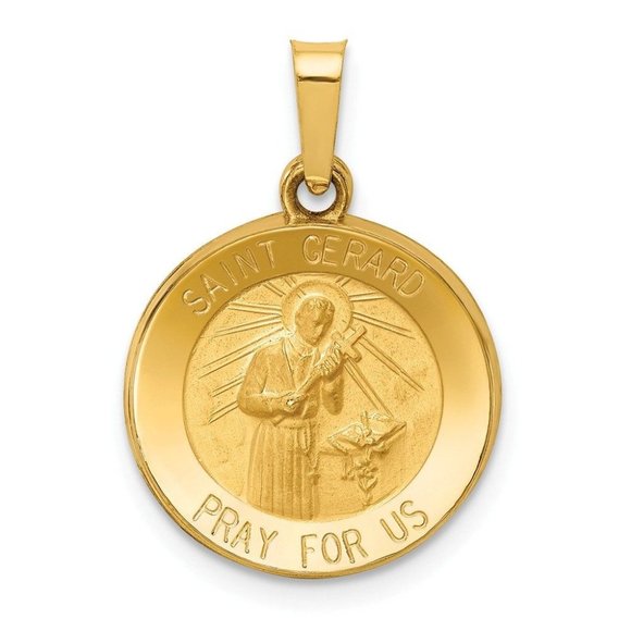 14k Gold St. Gerard Medal Pendant Polished and Satin New Religious Charm Yellow - Picture 1 of 2